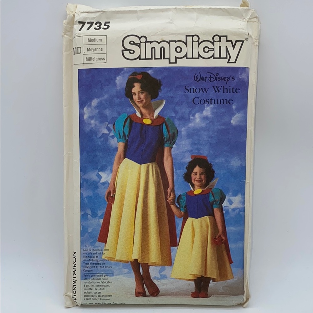 Walt Disney’s Snow White Costume Pattern Simplicity 7735 Girls Misses Uncut